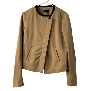 Ann Taylor Collarless Blazer Women’s 8 Tan Black Trim Stretch Lined Jacket